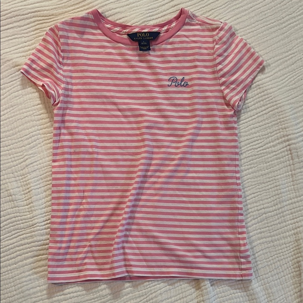 Polo by Ralph Lauren Kids Striped Tee in Pink and White